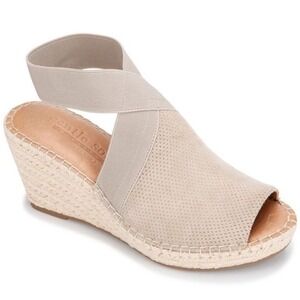 Gentle Souls Colleen Espadrille Wedge Sandals Leather Taupe Peep Toe Women's 7M
